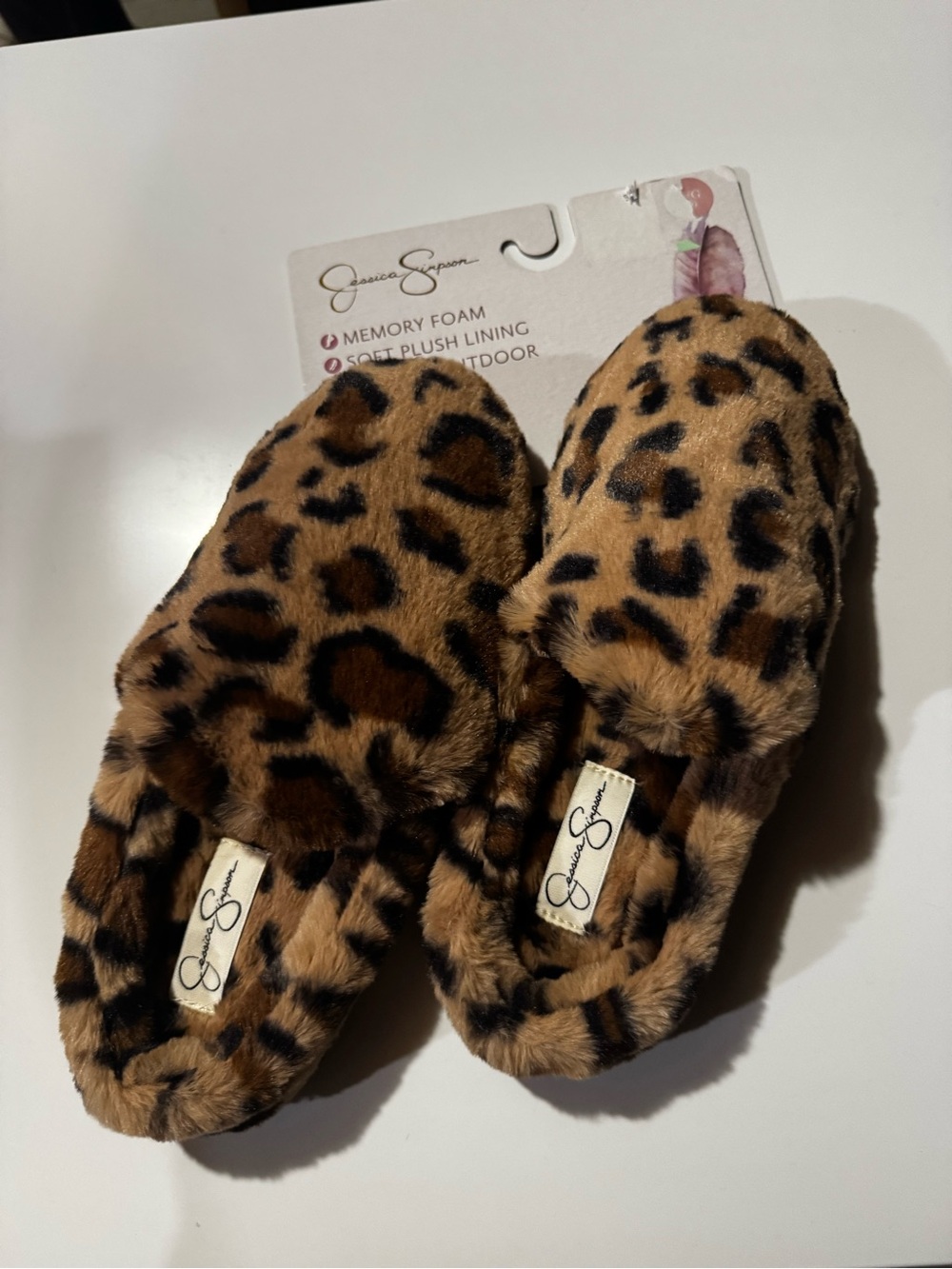 Jessica Simpson Leopard-Print Plush Slip-Ons in Brown and Black